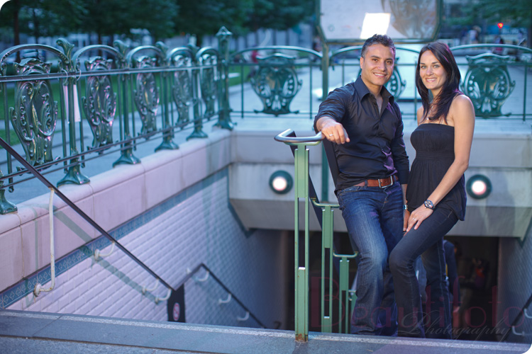 engagement session at the square victoria metro station exit