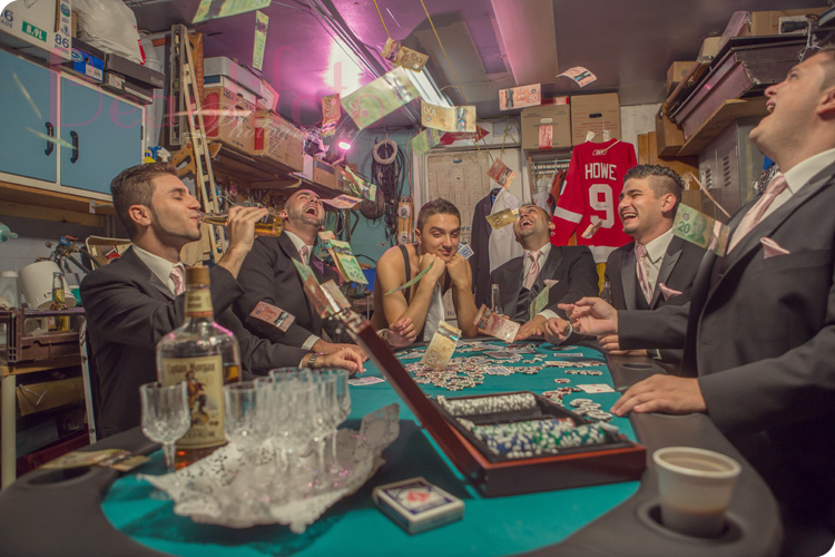the groom and his ushers playing a game of poker. Photo by Beautifoto Montreal wedding photography