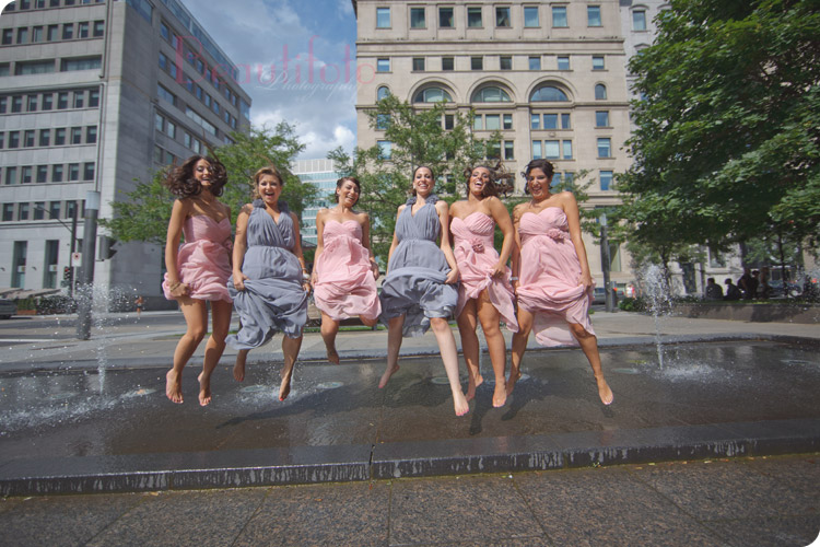 The bride's maids jumping at the old port of Montreal